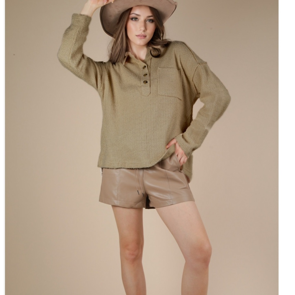 Very J Textured Knit Tops in Pink, mocha, cream and olive - Picture 2 of 10